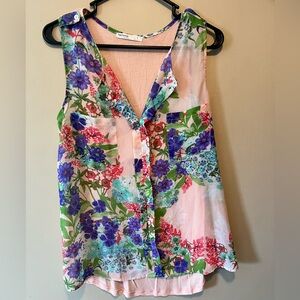 Femme by tresics semi sheer baby pink floral v neck tank top. Size L